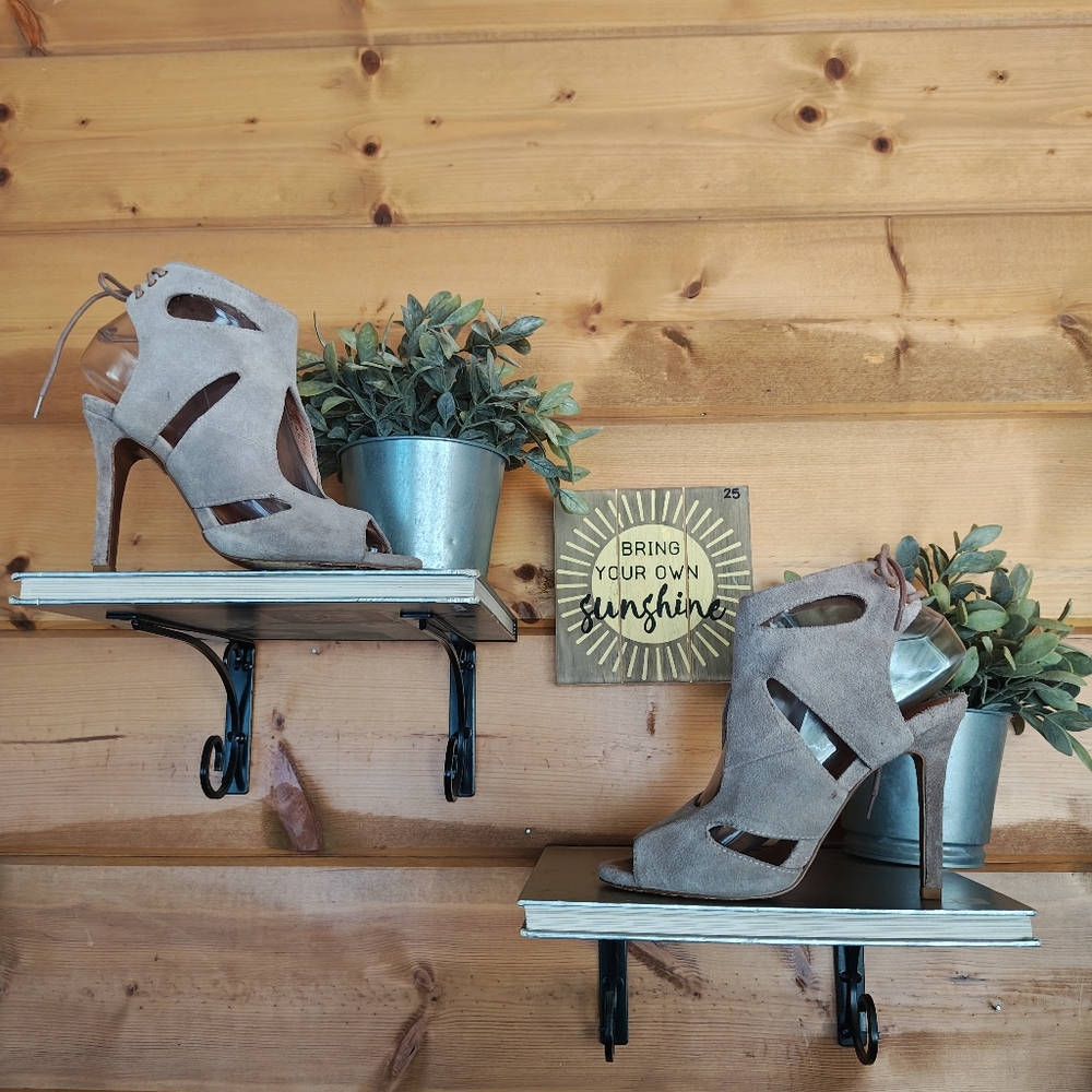 Matiko Taupe Suede Leather Gladiator Caged Lace Up Heels Cutout Sandals Size 36